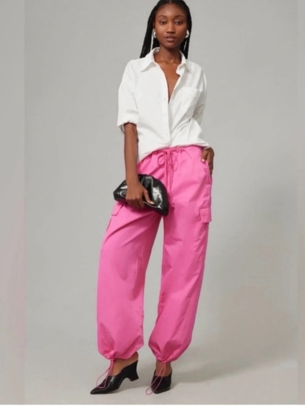 Good American NWT Malibu Pink Parachute Cargo Drawstring Joggers Pants Size S